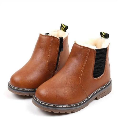 Children Girls Winter Ankle Snow Boots Fur PU Leather Shoes