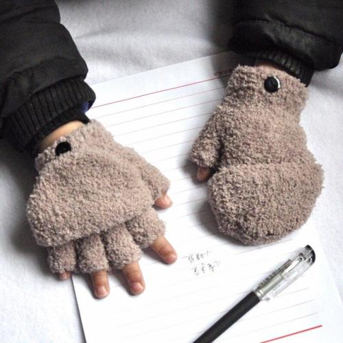 Fleece Thicken Half Finger Flap Baby Gloves Winter Keep Warm Children Kids Gloves