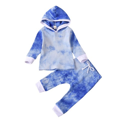 Toddler Boy Fall Clothes Set Long Sleeve Tie Dye Hooded Top and Harem Pants 2Pcs Outfits Set