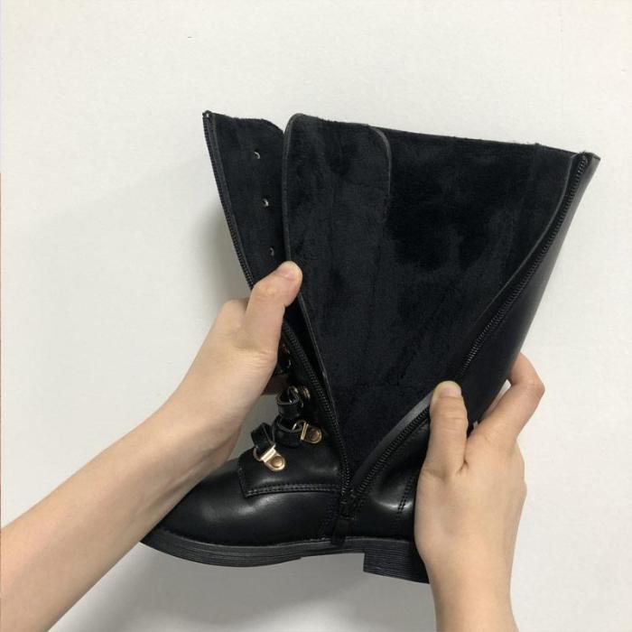 Kids Shoes Martin Boots Girls Cool Fashion Metal Button Knee-high Boots