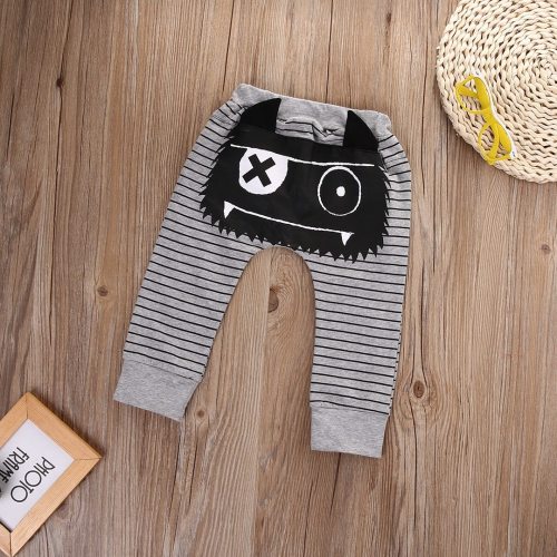 Stripped Monster Print Pant Bottoms For Baby Boys
