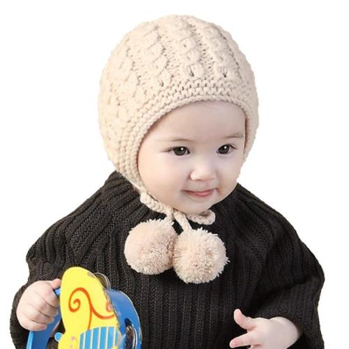 Warm Cotton Knitted Baby Hat Lace Up Baby Bonnet Cap