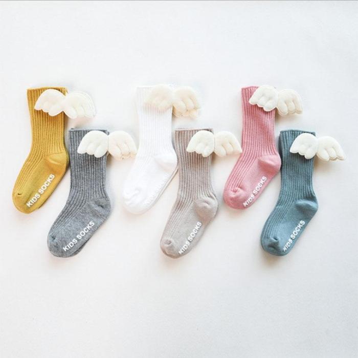 Baby Girls Knee High Socks Angelwing Cotton Solid Socks