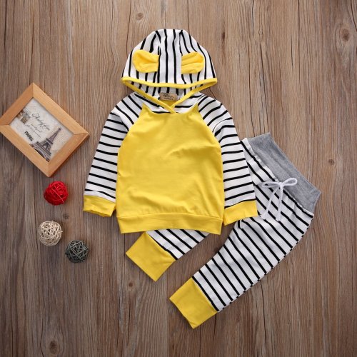Newborn Baby Boys Romper Hooded Sweatshirt Pants Striped Infant Kids Fall Clothes