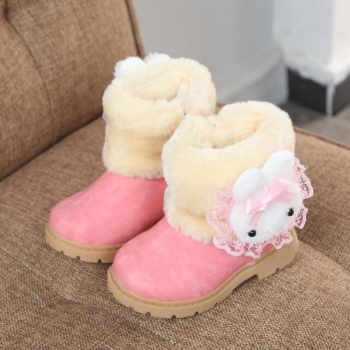 Fashion Winter Girls Snow Boots Warm Cotton With Cartoon Rabbit Lace Kids Boots