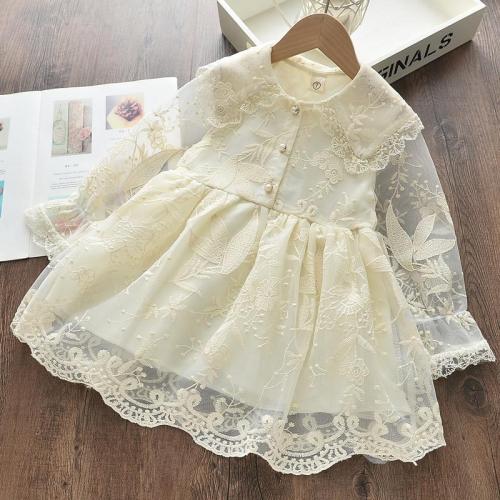 Girl Dress 0-6 Years Old Lace Embroidered Princess Dress Flower Pearl Dress
