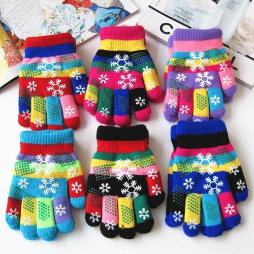 Snow Print Gloves Children Bilayer Thickened Colored Yarn Knit Gloves