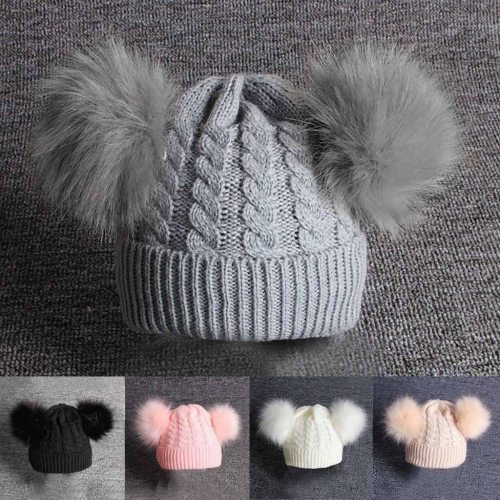 Cute Baby Knitting Wool Hemming Hat Keep Warm Winter Fur Ball Cap