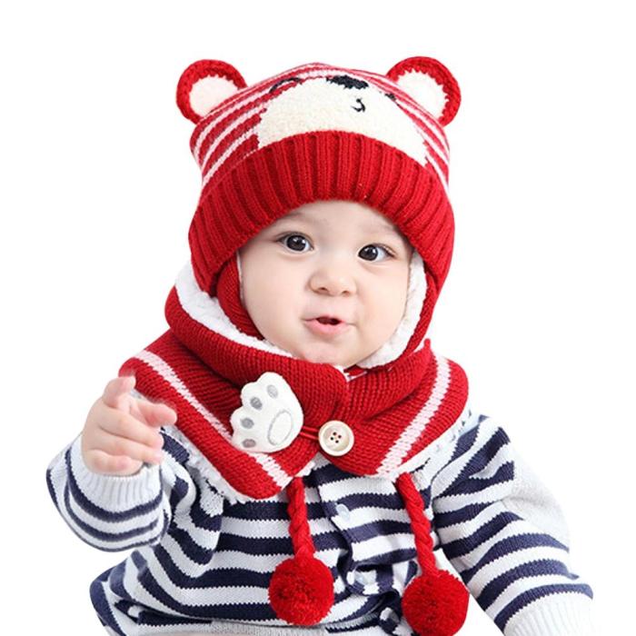 Kids Winter Hats Children Crochet Warm Caps Scarf Set
