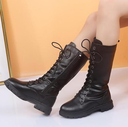 Fashion Children Long Boots Girls Plush Ankle Snow PU Leather Boots