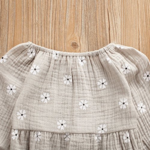 Newborn Infant Baby Girls Cotton Linen Long Sleeves Off Shoulder Floral Bodysuit