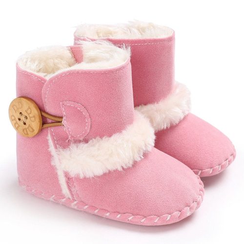 Newborn Infant Baby Snow Boots Winter Warm Baby Solid Button Plush Ankle Boots