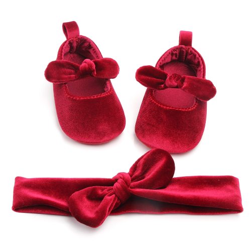 Princess Newborn Baby Girls Shoes Velvet Red Christmas Bow First Walkers