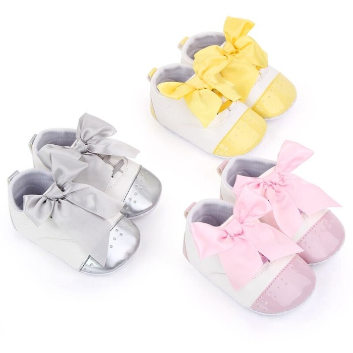 Baby Anti-Slip Shoes For Newborn PU Toddler Bow Princess Girls Soft Sole First Walkers
