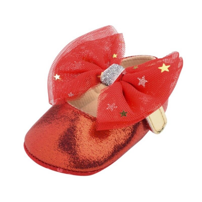 Newborn Baby Girl Bling PU Leather Shoes Kid Moccasins First Walkers Crown Bow Soft Soled Non-slip Footwear