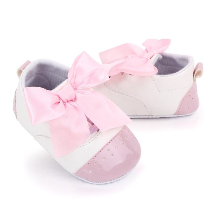 Baby Anti-Slip Shoes For Newborn PU Toddler Bow Princess Girls Soft Sole First Walkers