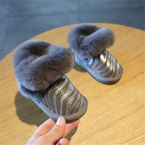 Winter Baby Shoes Rabbit Fur Waterproof Genuine Leather Warm Plush Kids Baby Snow Boots