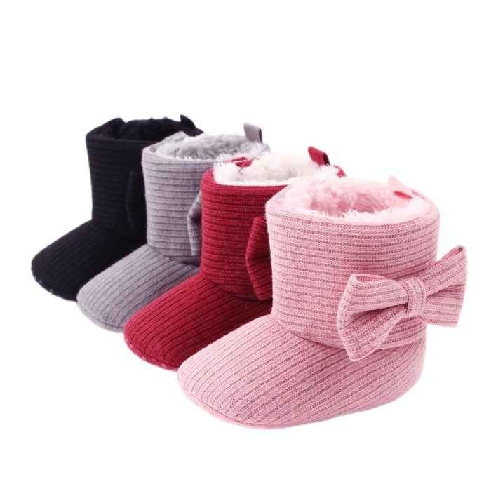 Newborn Toddler Baby Snow Boots Soft Sole Anti-Slip Crib Shoes Winter Warm Cozy Bowknot Booties