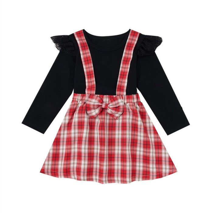 Cotton Bowknot Christmas Plaid Dresses for Mommy and Me Party Tunic Matching Dresses Family Look Sets