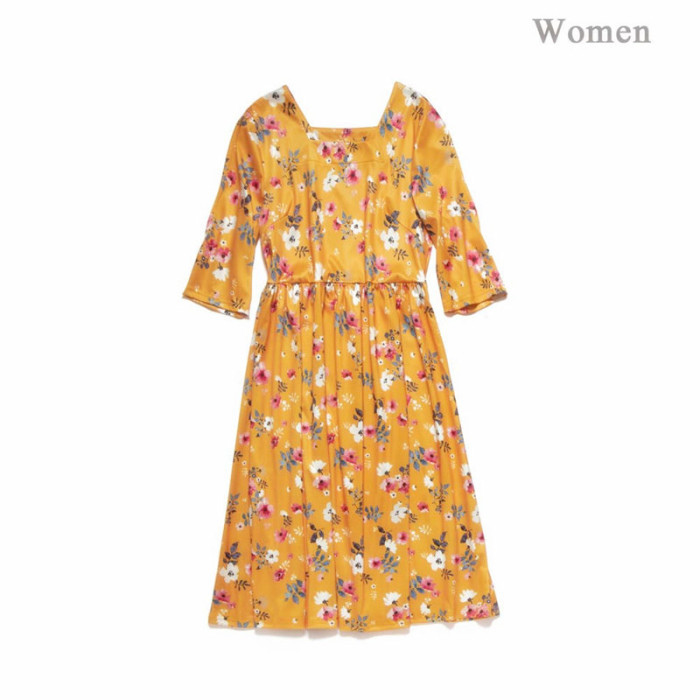 Mom and daughter dress Fashion Square Collar Floral Print Dress Family Look