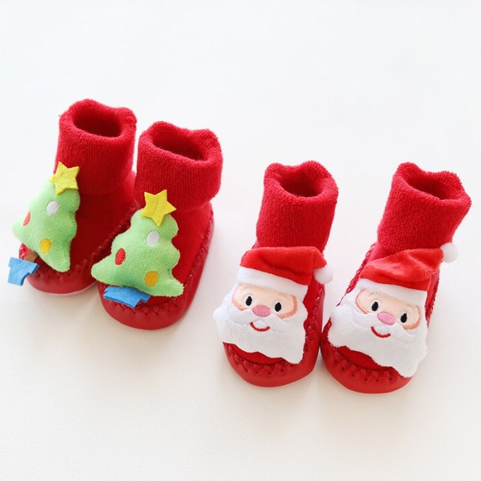 Baby christmas winter newborn socks rubber soles skid resistant indoor socks warm thick sock shoes