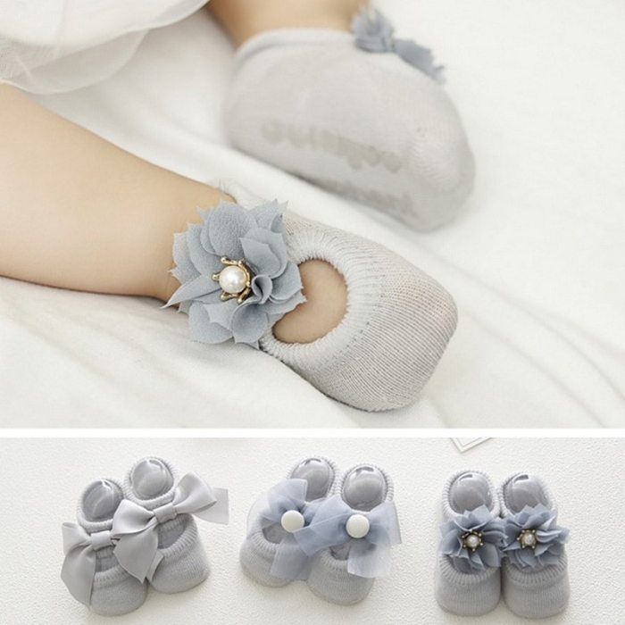3 Pairs/Lot Lace Flower Newborn Baby Socks Kids Cotton Anti-Slip Floor Socks
