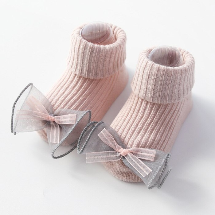 Newborn Baby Girl Cotton Socks Toddler Baby Anti-slip Sock Cute 3D Flower Bowknot Floor Socks