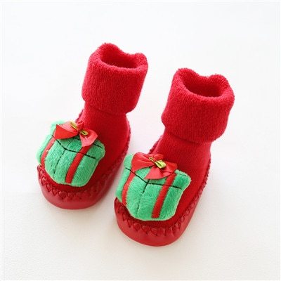 Baby christmas winter newborn socks rubber soles skid resistant indoor socks warm thick sock shoes