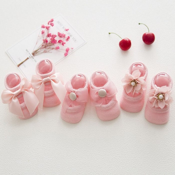 3 Pairs/Lot Lace Flower Newborn Baby Socks Kids Cotton Anti-Slip Floor Socks