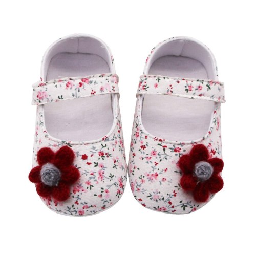 Newborn Baby Girls Flowers Printing Applique Prewalker Soft Sole Single Shoes