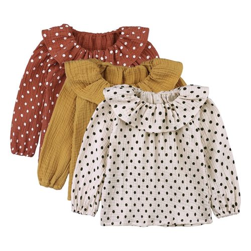 Baby Girls Spring and Autumn Point Cotton Shirt Doll Collar Literary Style Children's Thin Top