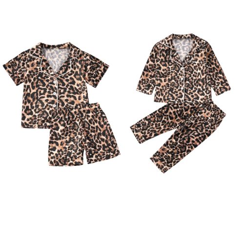 Infant Baby 2PCS Pajama Set Leopard Button-Down Collar Top Kids Sleepwears
