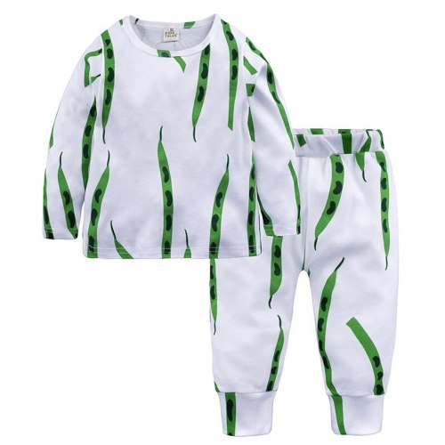 Children's Pajamas Autumn Winter Fruit Printting Home Wear Kids Clothes Cotton Warm Pajamas Set