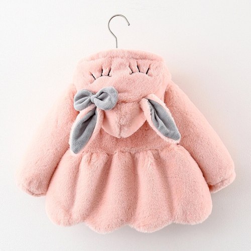 Cute Rabbit Ears Plush Baby Jacket Christmas Sweet Princess Girls Coat Warm Hooded Outerwear