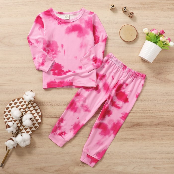 Infant Kids Baby Tie dye Clothes Set 2Pcs Homewear Pajama Sets Long Sleeve Tops Pants Outfits
