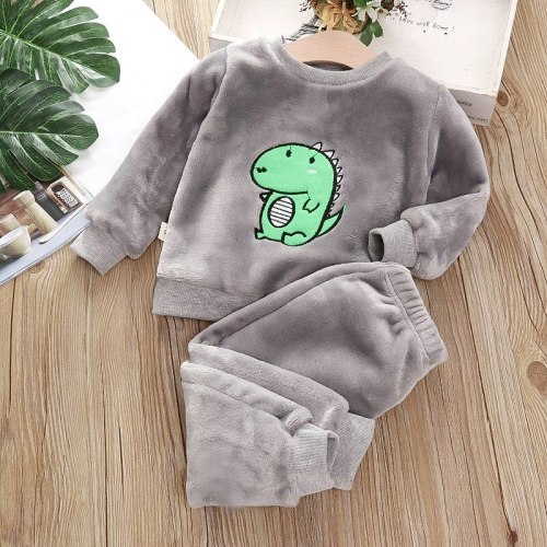 Autumn Winter Home Wear Pajamas For Girls Warm Flannel Cute Baby Sets Casual Kids Clothes