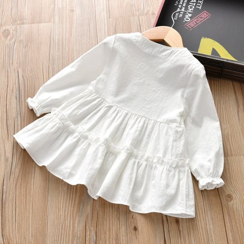 Girls dress Long-sleeved mid-long shirt Solid Spring and Autumn Cotton Clothes