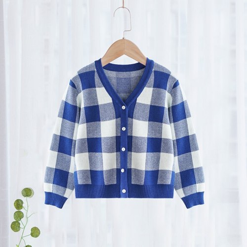 100% Cotton Children's clothing cardigan thin coat striped long sleeve round neck sweater