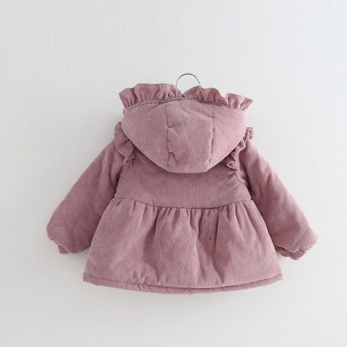 Baby Girl Winter Warm Snow Wear Long Sleeve Hooded Jacket Infant Toddler Casual Solid Corduroy Outwear