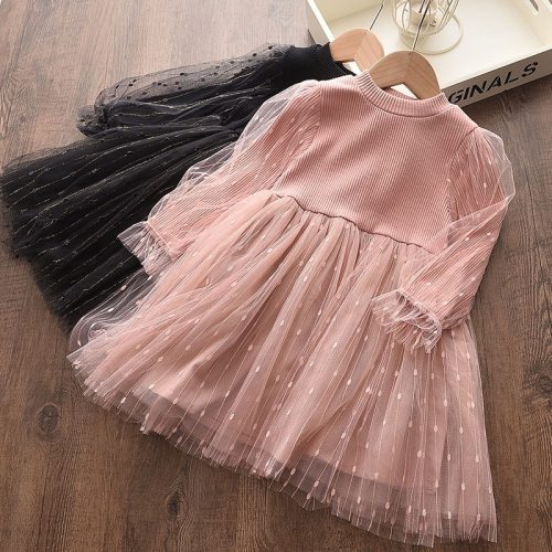 Girls Autumn Long Sleeve Dress 2020 Pink Puff Sleeve Fashion Kids Dress Child's clothes