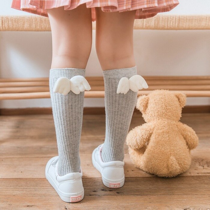 Baby Girls Socks Angel Wing Toddlers Girl Long Soft Cotton Children Sock Solid Knee High Socks