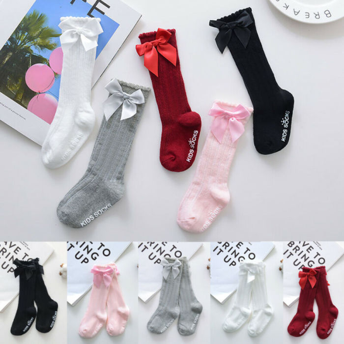 Baby Kids Toddlers Girls Big Bow Knee High Long Soft Cotton Lace Baby Socks Bowknot 100% Cotton Socks