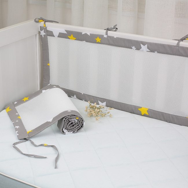 2Pcs Set Breathable Baby Bedding Bumper Collision Half Around baby bumper crib set Cotton Printing Mesh Safety Rails