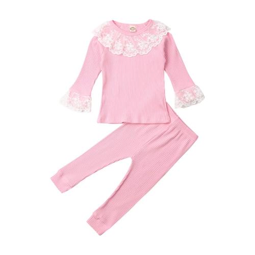 Baby Clothes Girls Lace Ruffle Tops Toddler T-shirt Kid Pants Autumn Outfit Girl Top Leggings Kids Tracksuit 2Pcs Set