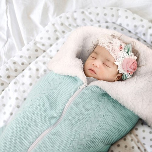 Baby Knitted Sleeping Bag Plus Velvet Newborn Outdoor Stroller Cover Blanket Envelope Thicken Zipper Anti-kick Sleepsacks