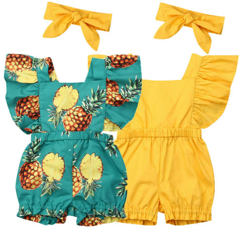 Newborn Baby Girl Clothes Fly Sleeve Ruffle Romper Jumpsuit Headband 2PCS Outfits Set