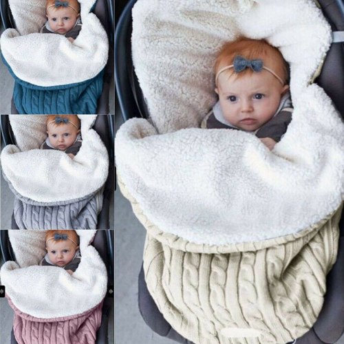 Newborn Baby Winter Stroller Wrap Blanket Footmuff Thick Warm Knit Crochet Swaddle Sleeping Bags