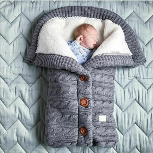 Newborn Baby Winter Warm Sleeping Bags Solid Knittd Button Swaddle Wrap Swaddling Blanket