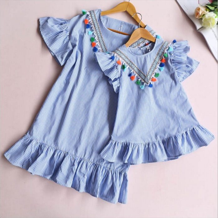 Family matching clothes Stripe Tassel Mini Dress Mom and daughter dress Summer Outfits