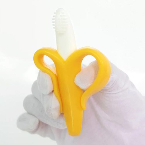 Teether Toys Toddle Safe Banana Teething Ring Silicone Chew Dental Care Toothbrush